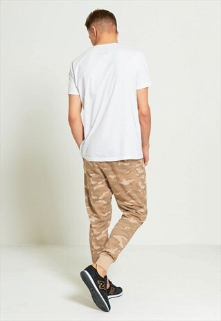 MENS BEIGE CAMOUFLAGE PRINT JOGGING BOTTOMS