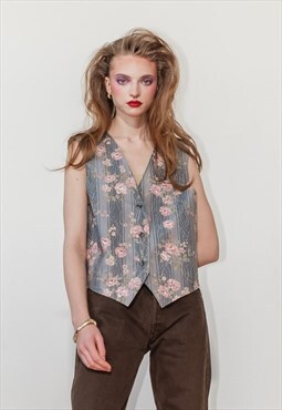 Vintage 80s floral pastel color vest