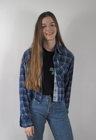 VINTAGE BLUE CHECKED CROPPED SHIRT
