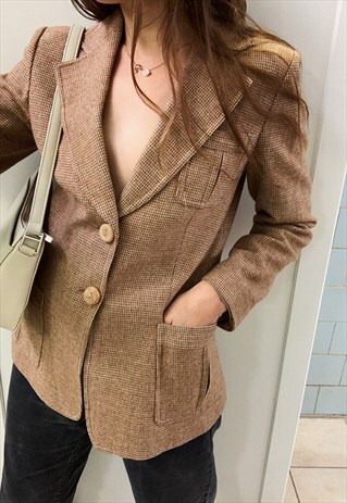 VINTAGE 60S PARISIAN CHECKED TWEED THICK OUTWEAR JACKET