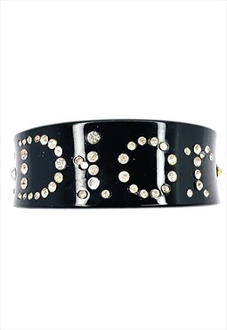 Christian Dior Logo Bracelet Cuff Lucite Black Crystal 
