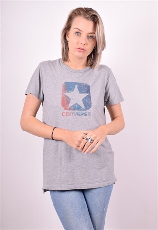 CONVERSE WOMENS VINTAGE T-SHIRT TOP MEDIUM GREY 90'S