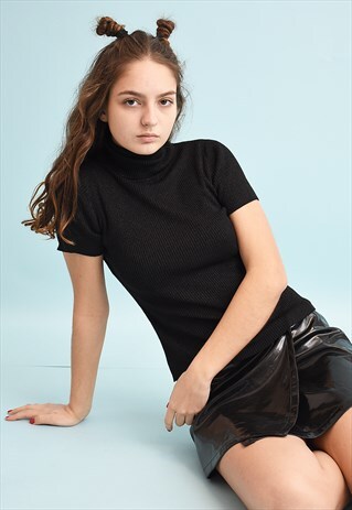90'S RETRO MINIMALIST TURLENECK SHIMMER PARTY TOP