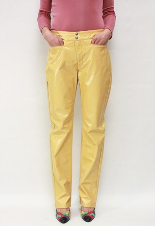 VINTAGE 90' AMAZING COOL LATEX YELLOW DIESEL TROUSERS