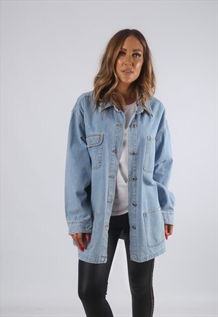 VINTAGE DENIM JACKET OVERSIZED LONGLINE UK 18 XXL (82E)
