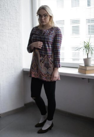 VINTAGE 90'S LONG MULTI COLOUR PATTERNED BOHEMIAN STYLE TOP
