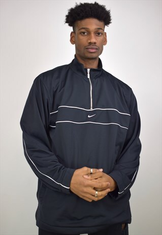 VINTAGE 90S NIKE BLACK WHITE PIPING 3/4 ZIP SWEATSHIRT