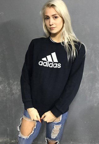 VINTAGE ADIDAS CREW NECK SWEATSHIRT JUMPER BLACK SPELLOUT 90