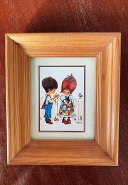 Framed 70s small boy & girl picture for kids room