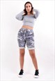 DENIM BLUE CAMOUFLAGE PRINT STRETCHY MAGIC SHORTS