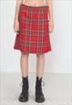  Vintage Red Checkered Mini Wool Skirt