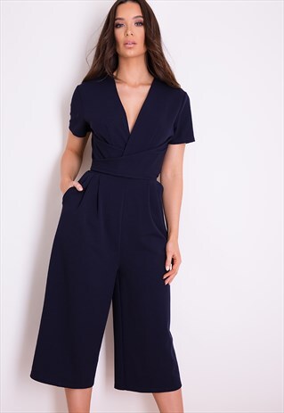 MEGAN SHORT SLEEVE CULOTTE JUMPSUIT NAVY