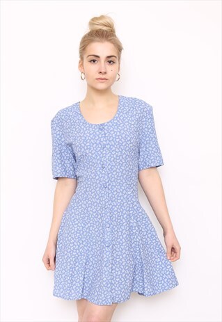 VINTAGE 90S BLUE FLORAL PRINT MINI DRESS
