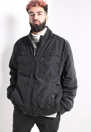 VINTAGE TOMMY HILFIGER PADDED BOMBER JACKET BLACK
