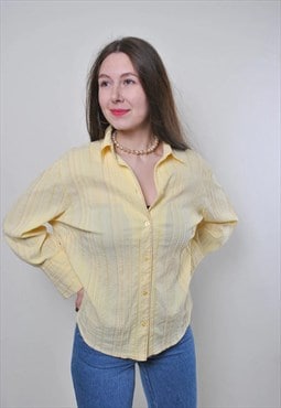 Vintage holiday casual striped yellow blouse 