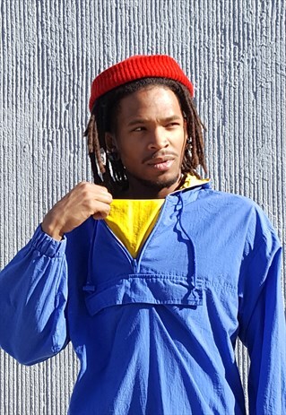 90S PREPPY SKATER BLUE HOODED WINDBREAKER JACKET SMALL