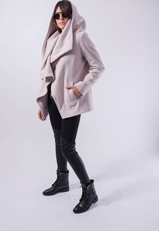 HOODED LONG WOOL COAT CASHMERE WOOL TRENCH COAT WARM F1822