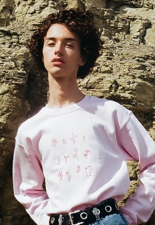 UNISEX SWEATSHIRT IN PINK WITH FLORAL EMBROIDERY
