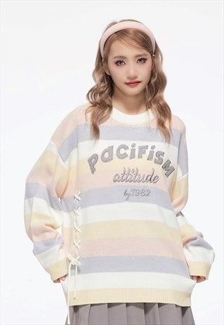 NO WAR SWEATER STRIPED FLUFFY KNITWEAR JUMPER IN CREAM