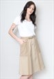 70's Ladies Vintage Skirt Khaki Cotton and Suede A-Line 