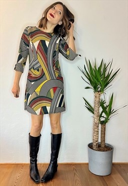 1970's vintage multicolor psycadelic mod mini dress