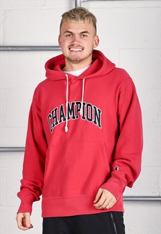 Vintage Champion Hoodie in Pink Pullover Jumper Medium
