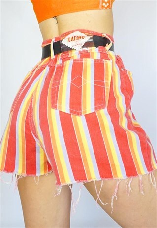 VINTAGE 90S 80S HIGHWAISTED STRIPED SHORTS / DENIM