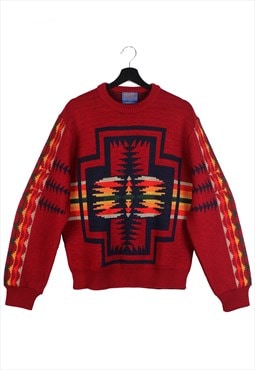 Native aztec vintage wool sweater 70s 80s made in USA men M