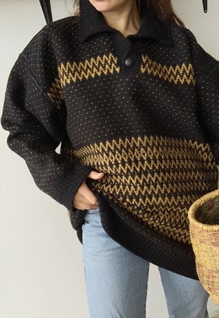 VINTAGE 70S FAIR ISLE CHRISTMAS NORDIC WOVEN & KNITTED JUMPE