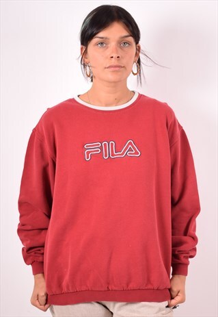 FILA WOMENS VINTAGE SWEATSHIRT JUMPER XL RED 90S