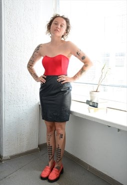 Vintage 80's Black Faux Leather Mini Skirt