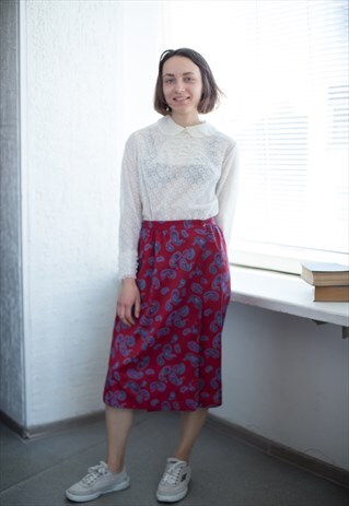 VINTAGE 80'S PAISLEY PRINT WRAP SKIRT IN RED