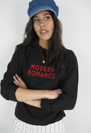 MODERN ROMANCE EMBROIDERED GRAPHIC SLOGAN SWEATSHIRT