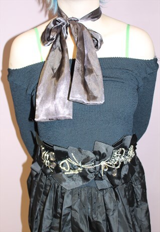 PLUM GREY SATIN NECK HEAD SCARF PUSSY BOW TIE