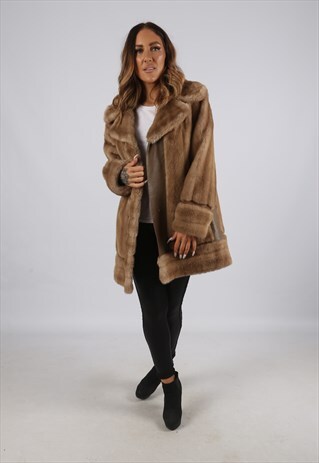 VINTAGE FAUX FUR COAT JACKET SHORT MID UK S 10 (CJ3L)