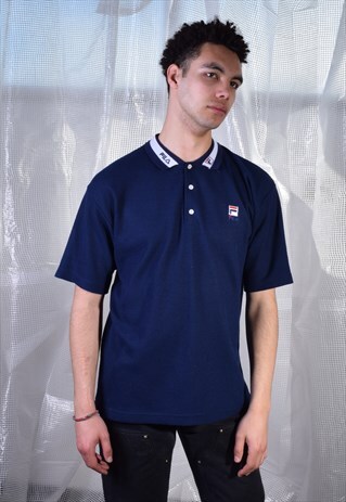 VINTAGE FILA NAVY TEXTURED POLO SHIRT