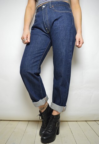 VINTAGE 90S LEVI'S 501 DARK BLUE WASH HIGH WAIST DENIM JEANS