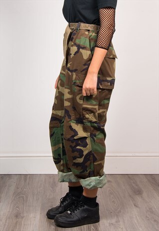 90'S GRUNGE VINTAGE BELTED CAMOUFLAGE CAMO PATTERN TROUSERS