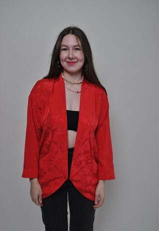 PAISLEY PRINT RED BLOUSE, RETRO OFFICE SUIT FORMAL 