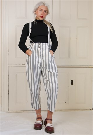 80S STRIPED DENIM DUNGAREES