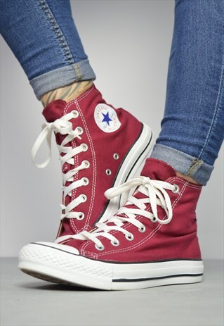 VINTAGE 90S CONVERSE BURGUNDY HI-TOPS TRAINERS GRUNGE RETRO