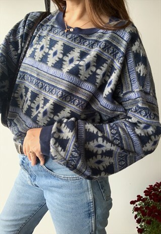 VINTAGE 90S UNISEX ABSTRACT ETHNIC PRINT SWEATSHIRT JUMPER