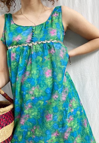 VINTAGE 60S HAUTE BOHEME ABSTRACT PRINT MINI PROM DRESS BOHO