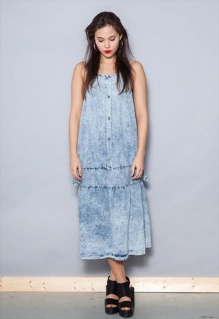 VINTAGE 90'S BLUE DENIM DUNGAREE DRESS