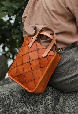 Vintage Leather Checked Cross-body Bag