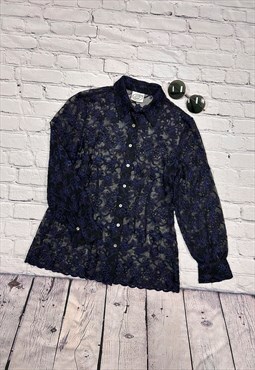 Vintage Black Mesh Embroidered Shirt