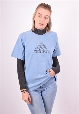 ADIDAS WOMENS VINTAGE T-SHIRT TOP LARGE BLUE 90S