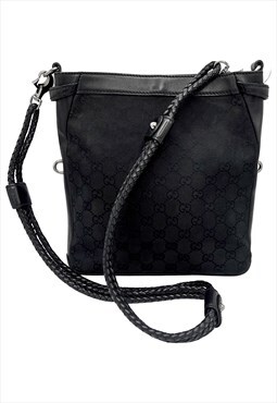 Gucci Crossbody Shoulder Bag Black GG Logo Vintage 