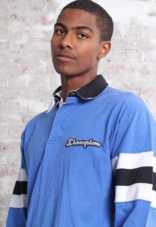 VINTAGE CHAMPION LOGO RUGBY BLUE WHITE BLACK