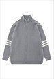 Knitted track jacket zip up turtleneck utility pullover grey